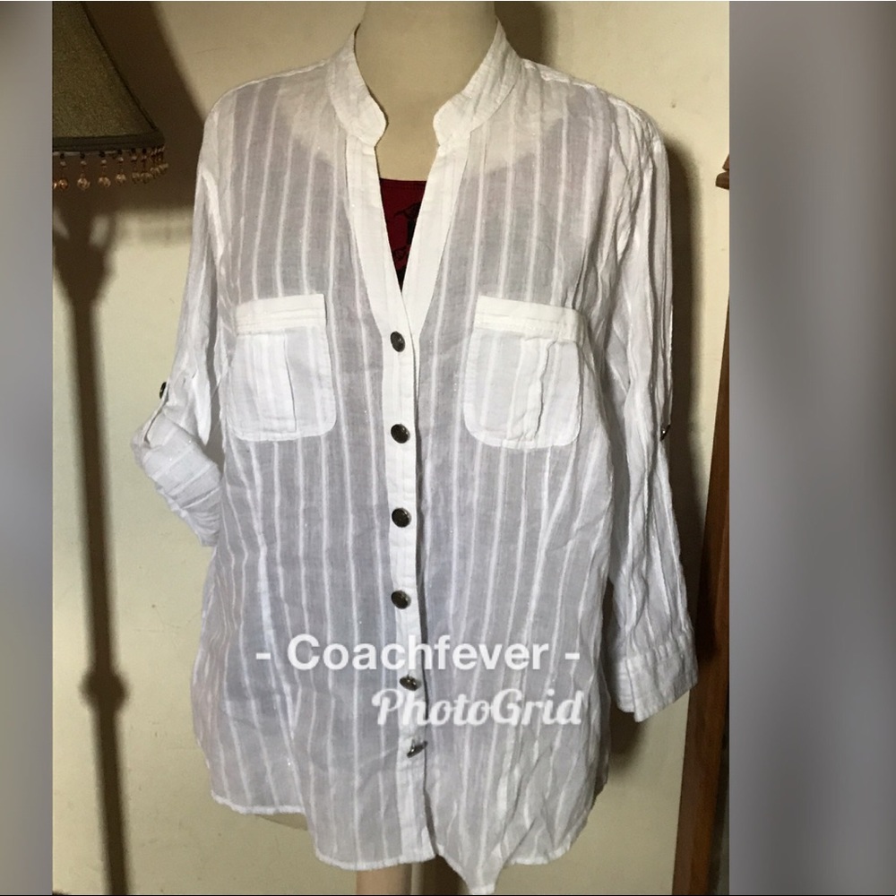 STYLE & CO Semi Sheer BF Roll Sleeve Shirt 18W